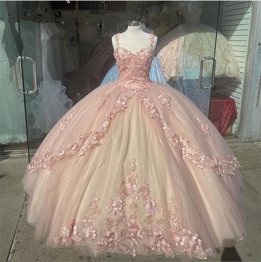Princess Pink Quinceanera Dresses Lace Appliques Sweet 15 Party Prom Ball Gown SA798