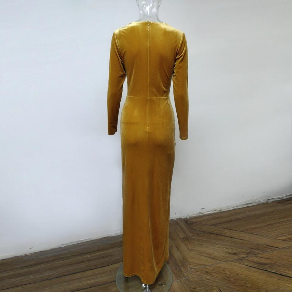 Sexy V-Neck Long Sleeve Split Velvet Prom Dress KS843