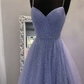 sweetheart tulle sequin long prom dress purple formal dress S404