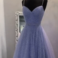sweetheart tulle sequin long prom dress purple formal dress S404