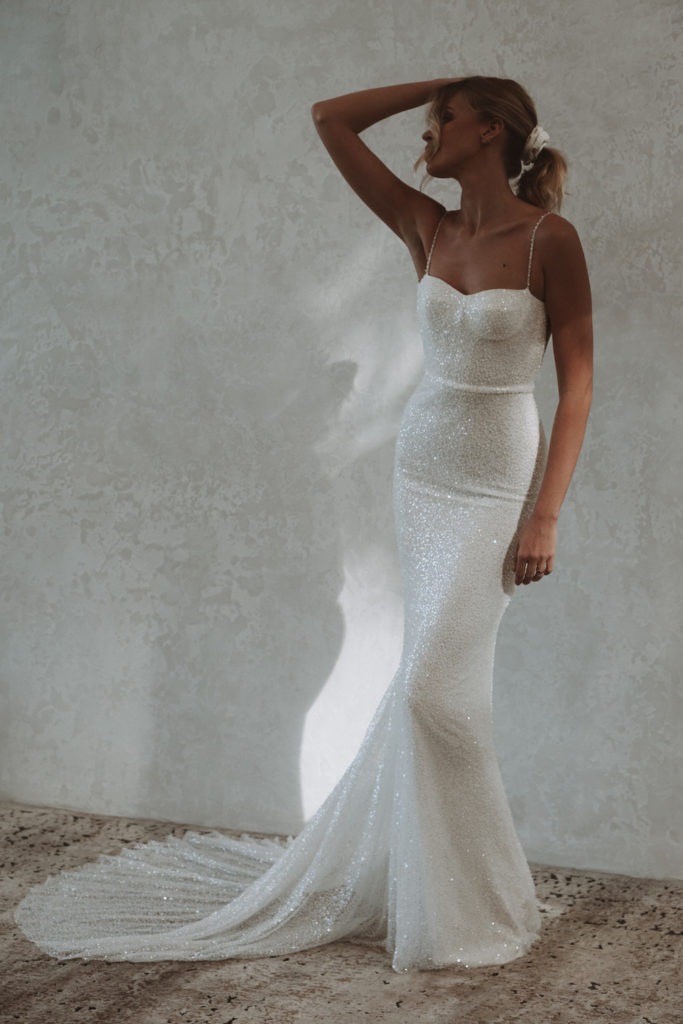 Mermaid Modest Spaghetti Straps Sparkly Long Beach Prom Dresses SA745 – shinydress
