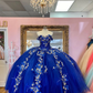 Royal Blue Ball Gown Quinceanera Dresses Off the Shoulder Beaded 3D FLowers Sweet 16 Dress Girls Party Gowns vestidos de quinceañera N1487