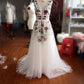 Charming V Neck Floral Embroidery Long Lace Prom Dress with Pocket KJ1