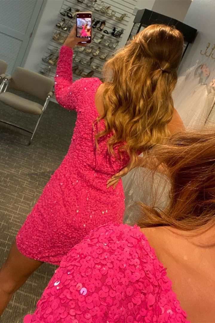 Sparkel Hot Pink Sequins Bodycon Homecoming Dress SA1307