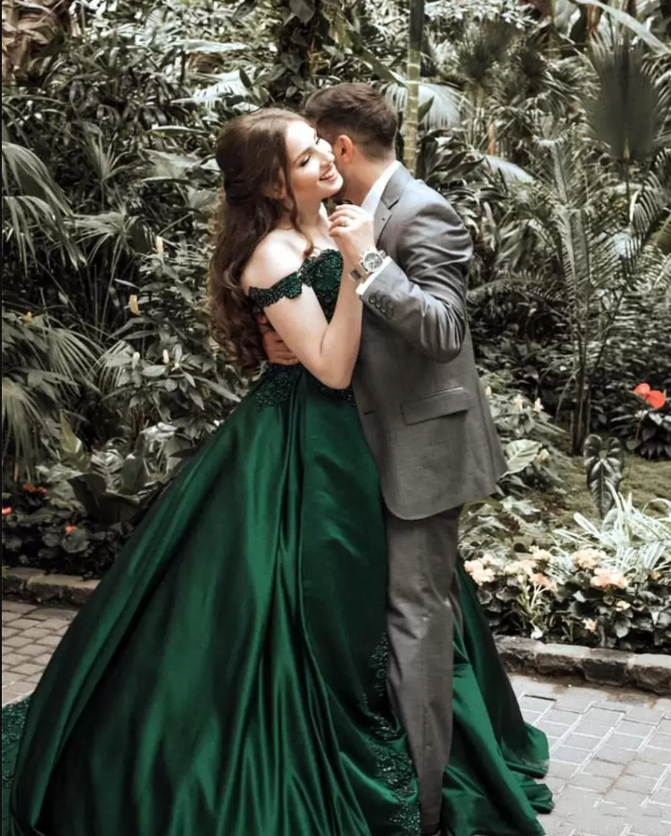 Dark Green Ball Gown Quinceanera Dresses Off Shoulder Beads Crystals L – shinydress