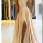 Simple A Line Sage Green Long Prom Dress With Slit Evening Party Dress KX79