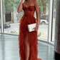 Elegant Rust Tiered Ruffles Tulle Prom Dress SA1475