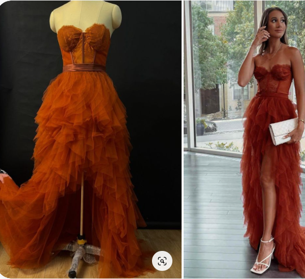 Elegant Rust Tiered Ruffles Tulle Prom Dress SA1475