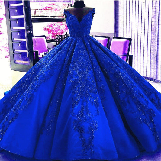 Gorgeous Royal Blue Appliques Beads Quinceanera Dresses,Formal Ball Gown Prom Dress SA1580