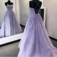 Purple tulle lace long prom dress formal dress S180