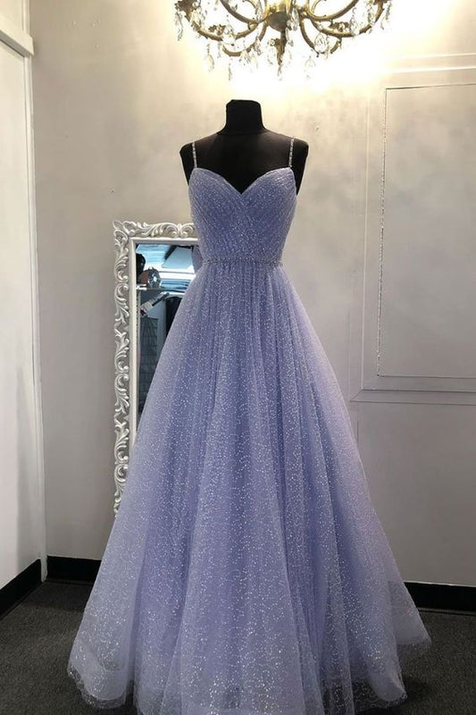 sweetheart tulle sequin long prom dress purple formal dress S404