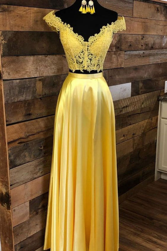 Yellow Tulle Long Lace Prom Dress S514