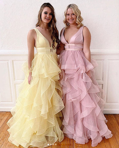 Yellow tulle long prom dress, tulle formal dress S80