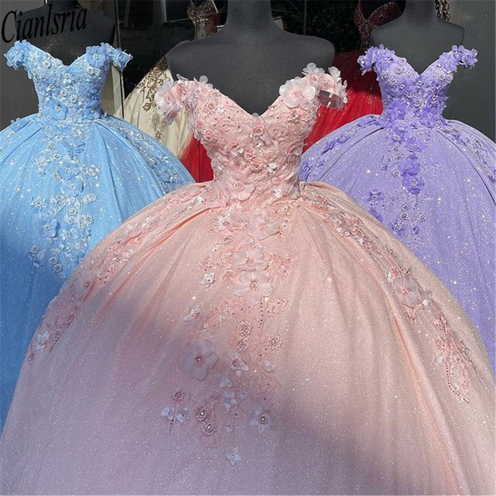 Light Sky Blue Quinceanera Dresses Ball Gown Off Shoulder 3D Rose Flowers Puffy Sweet 16 Dress Celebrity Party Gowns Graduation SA1614 Light Sky Blue Quinceanera Dresses Ball Gown Off Shoulder 3D Rose Flowers Puffy Sweet 16 Dress Celebrity Party Gowns Graduation SA1614