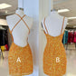 Open Back Short Orange V Neck Formal Homecoming Dresses Hoco Dresses SH001