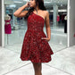 One Shoulder Short Wine Red Formal Homecoming Dresses SH002