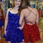 Open Back Wine Red Blue Short Homecoming Graduation Dresses SH003