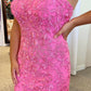 Short Pink Lace Homecoming Dresses SH004