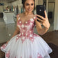 Short White Pink Lace Floral Homecoming Dresses SH010