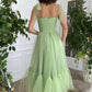Tea Length Sage Tulle Formal Homecoming Dresses SH011