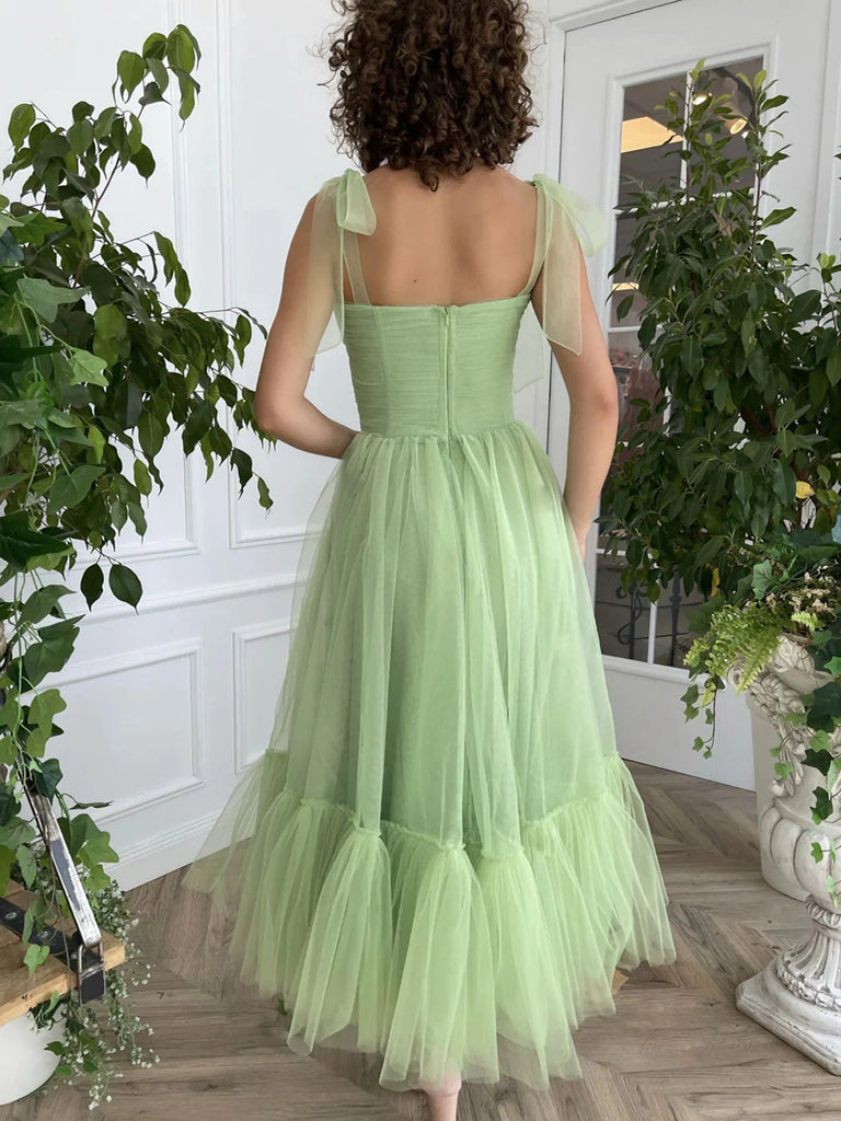 Tea Length Sage Tulle Formal Homecoming Dresses SH011