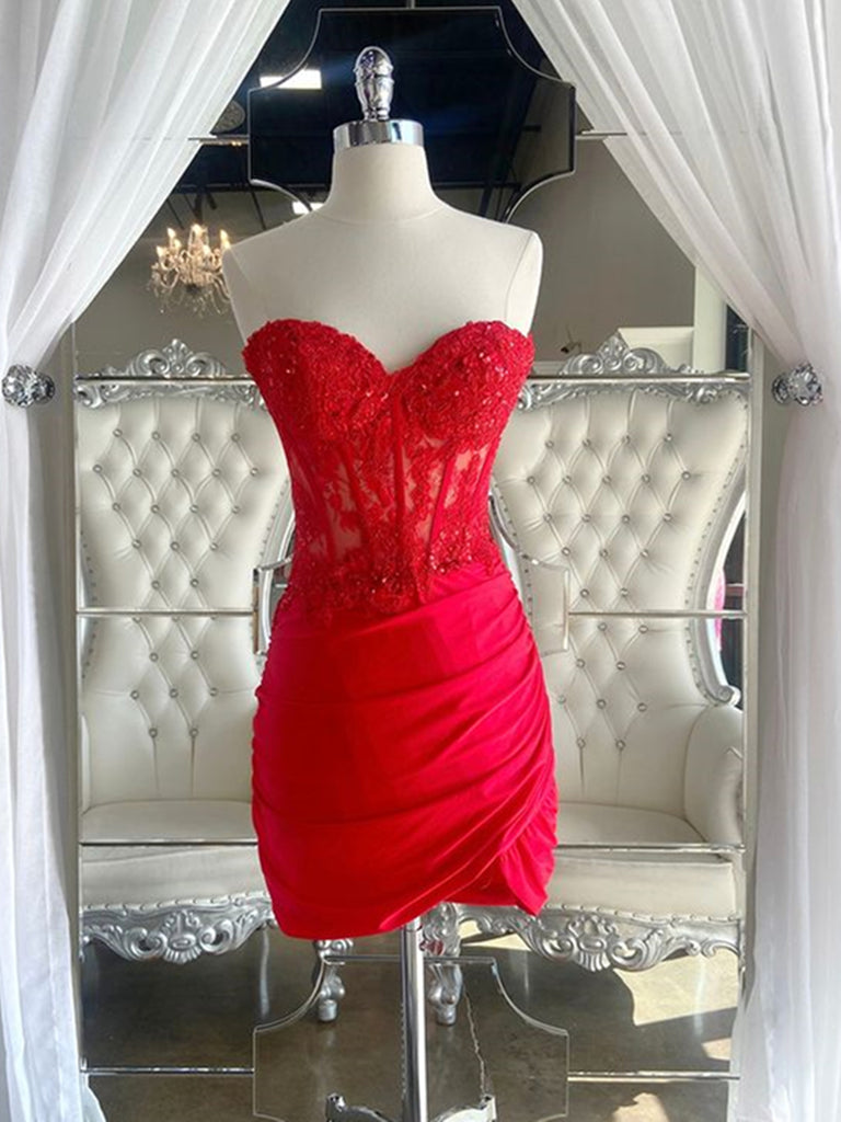 Short Red Lace Tight Homecoming Dresses SH014