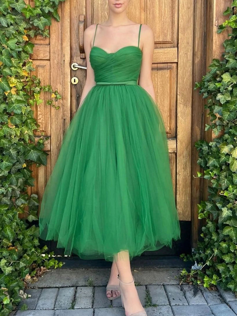 Green Tea Length Homecoming Dresses SH018