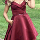 Off the Shoulder Short Burgundy Homecoming Dresses SH025