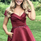 Off the Shoulder Short Burgundy Homecoming Dresses SH025