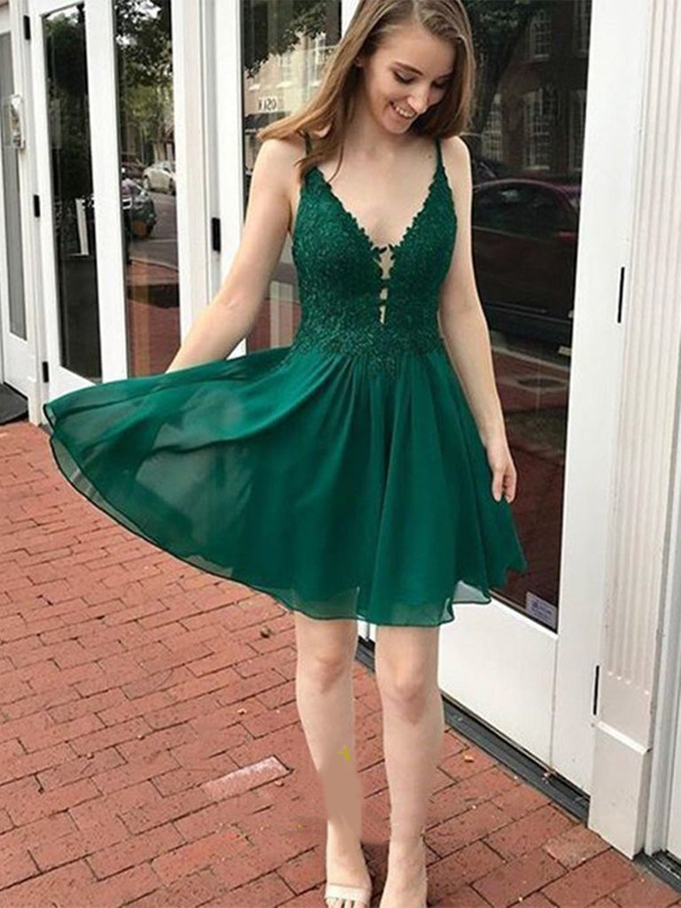 Short Green Lace Formal Homecoming Dresses SH026