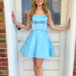 Open Back Short Blue Formal Homecoming Dresses SH027