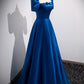 A line Square Neckline Short Sleeves Long Royal Blue Prom Dresses SH031