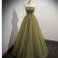 Ball Gown Short Sleeves Long Tulle Sage Green Prom Dresses SH033