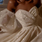 Sexy Puffy Sleeves Prom Dresses Glitter Ball Gown Party Dresses Tulle Sweep Train Prom Evening Dresses SH253