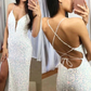 Spaghetti Straps Mermaid Prom Dress, Sparkly Sequins Slit Long Formal Gown SH256