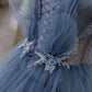 Gorgeous Blue Sparkly Tulle Beaded Prom Dress, Tiered Formal Gown With Rhinestone SH258