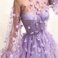 Sexy Tulle High Neck Front Slit Prom Dress Chic Appliques Flowers Long Sleeves Prom Dresses SH259