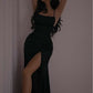Elegant Sheath Floor Length Black Prom Dresses with Slit SH271