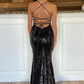 Elegant Mermaid Floor Length Black Sequin Prom Dresses SH272