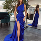 Simple Black Long One Shoulder Slit Mermaid Prom Dresses SH276