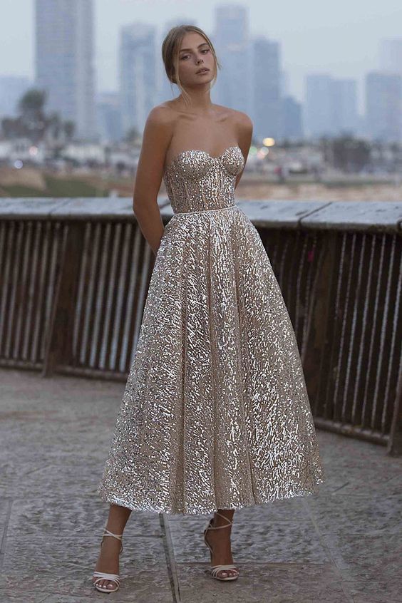 Sweet Love Sequin Strapless Midi Dress Prom Dresses SH277