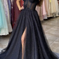 Black sweetheart neck tulle long prom dress, black tulle evening dress SH284