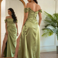Sheath/Column Elastic Woven Satin Ruched Off-the-Shoulder Sleeveless Floor-Length Prom Dress SH291