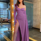 Floor Dress Women One Shoulder Folds Patchwork High Split Elegant Prom Dress SH292