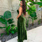 Velvet Backless Bandage Green Slip Dress Prom Dress SH293