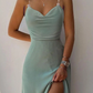 Chain Linked Cowl Neck Split Thigh Slip Dress Prom Dress SH295