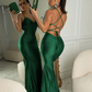 lace up satin maxi evening dress prom dress SH297