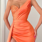 Orange Sleeveless Mermaid Evening Dress Long Slit With Beads SH304