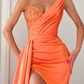 Orange Sleeveless Mermaid Evening Dress Long Slit With Beads SH304