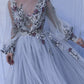 Simple Tulle Lilac Long Sleeves Long Prom Dresses SH309